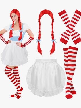 Wendy’s Fast Food 4 piece Costume, Women , wig,apron, socks, arm sleeves